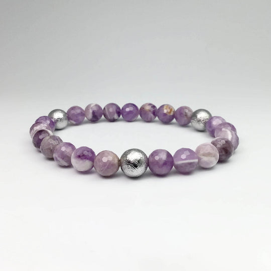 Faceted Chevron Amethyst with Muonionalusta Meteorite Beaded Bracelet - 8mm - Rocks and Gems Canada