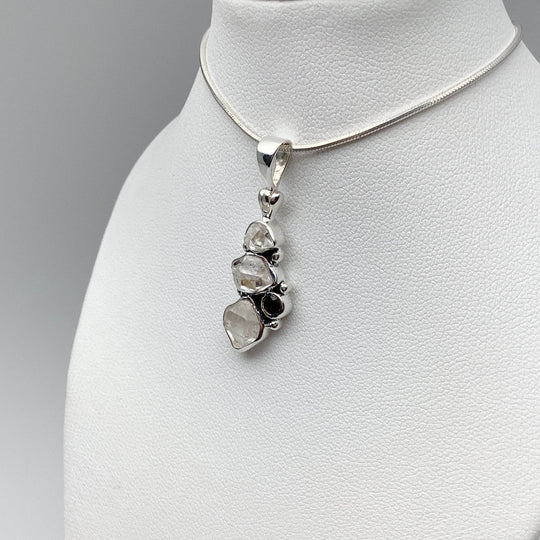 Herkimer Diamond and Black Onyx Pendant - Rocks and Gems Canada