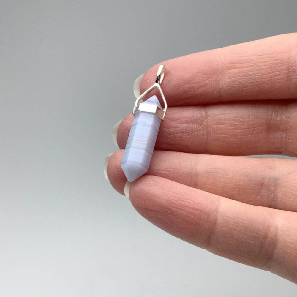 Blue Lace Agate Double Terminated Point Pendant - Rocks and Gems Canada
