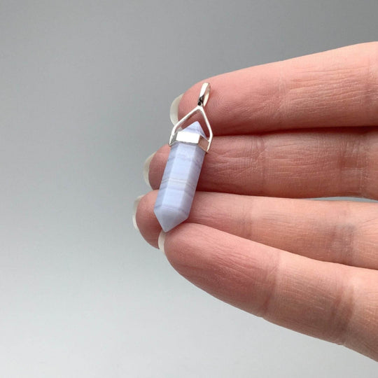 Blue Lace Agate Double Terminated Point Pendant - Rocks and Gems Canada