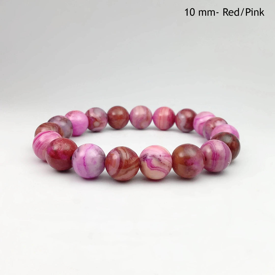 Pink Crazy Lace Agate Beaded Bracelet - Rocks and Gems Canada