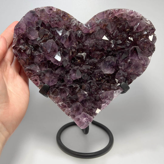 Large Amethyst Druze Cluster Heart On Stand - Rocks and Gems Canada