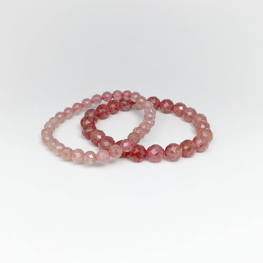 Strawberry Quartz Faceted Beaded Bracelet - Rocks and Gems Canada