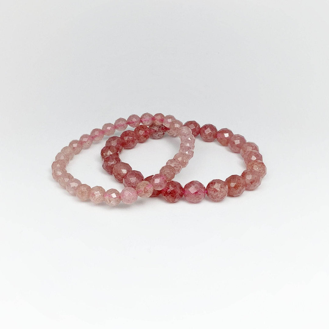 Strawberry Quartz Faceted Beaded Bracelet - Rocks and Gems Canada