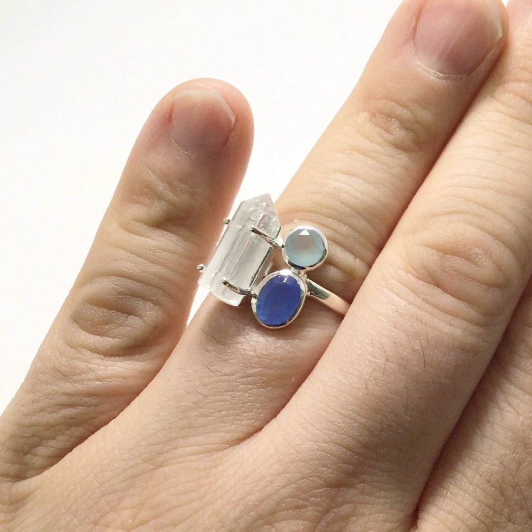 Quartz Point, Green Chalcedony and Blue Chalcedony Ring - Rocks and Gems Canada