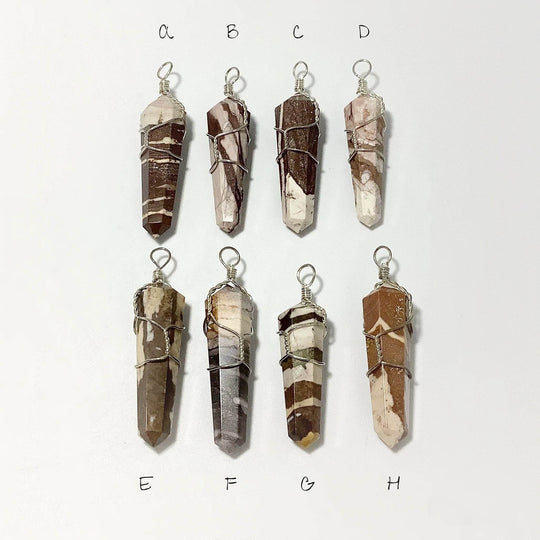 Wire Wrapped Brown Zebra Jasper Pendant - Rocks and Gems Canada