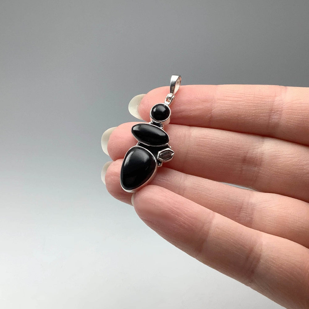 Black Onyx and Herkimer Diamond Pendant - Rocks and Gems Canada