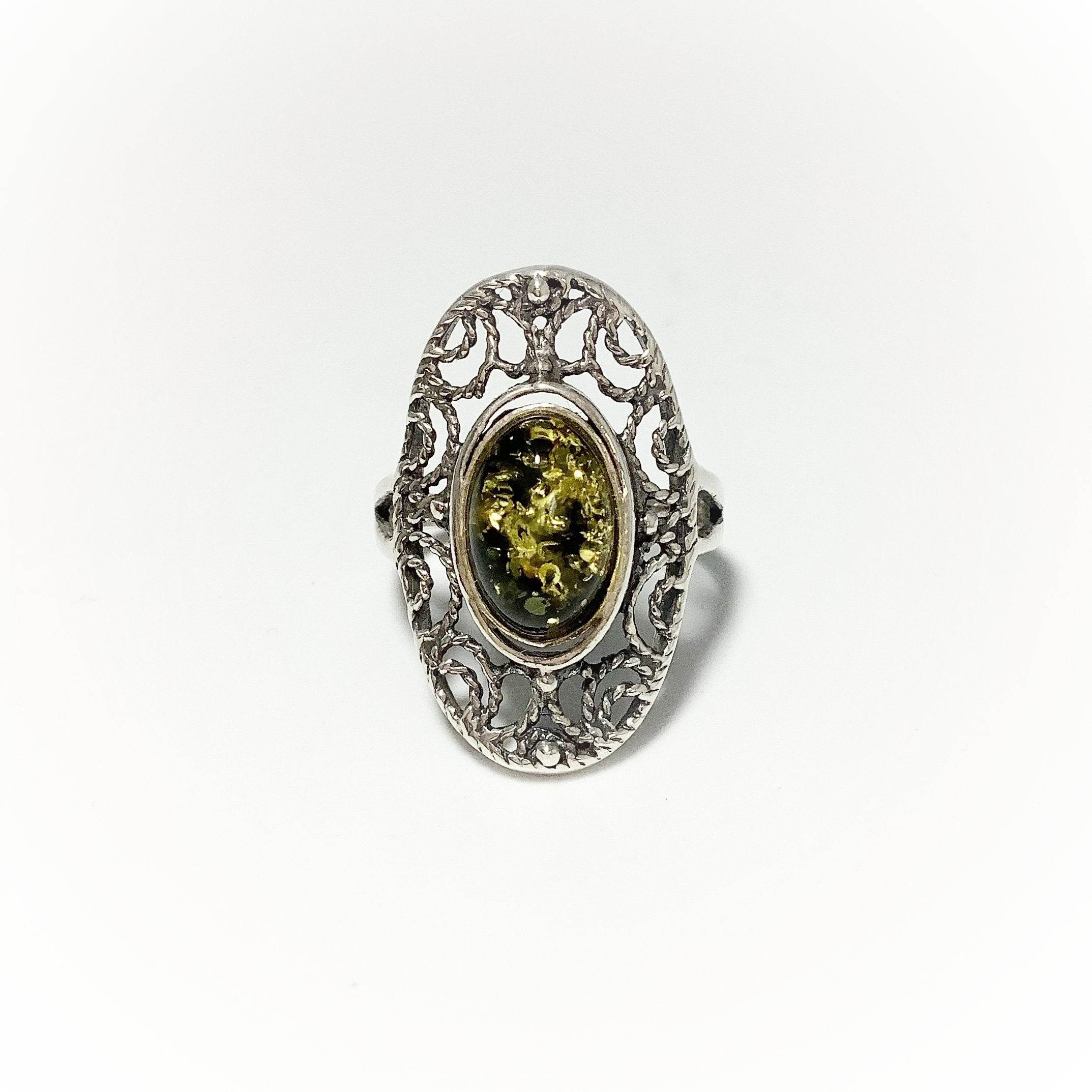 Green Amber Ring - Rocks and Gems Canada