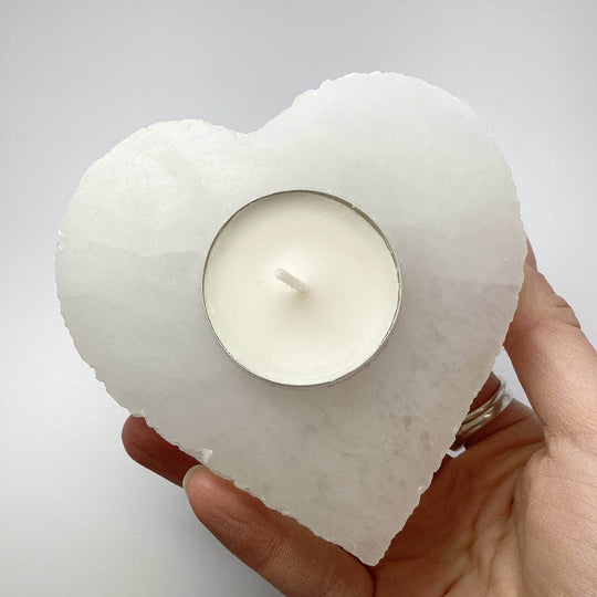 Selenite Heart Candle Holder - Rocks and Gems Canada
