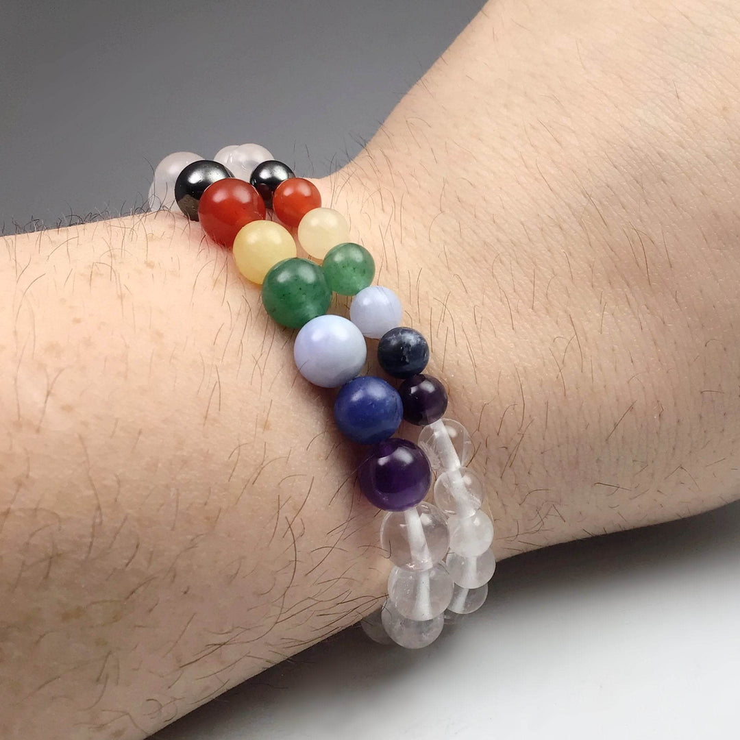 Milky Quartz Beaded Bracelet with Chakra Beads - Rocks and Gems Canada