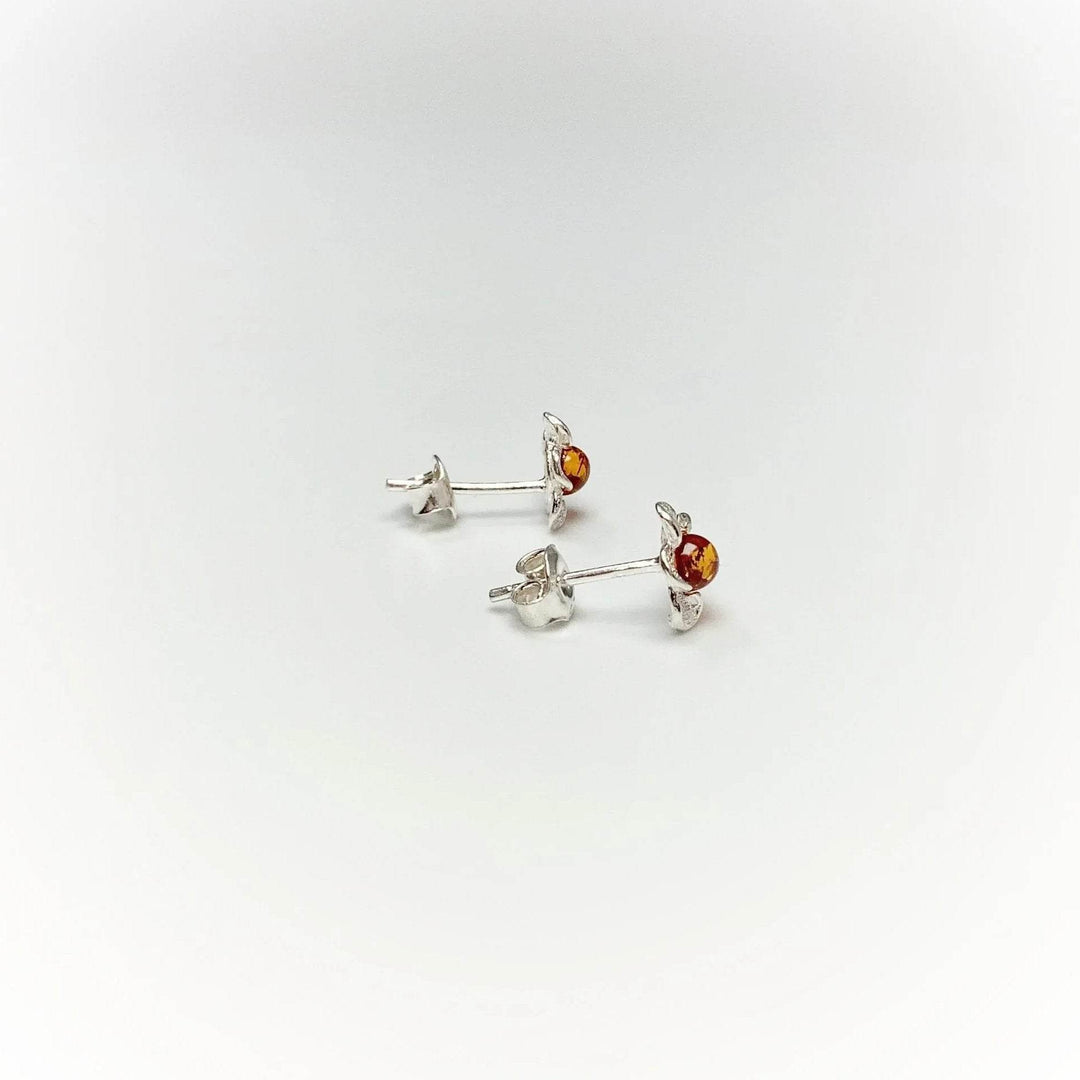 Cognac Amber Flower Stud Earrings - Rocks and Gems Canada