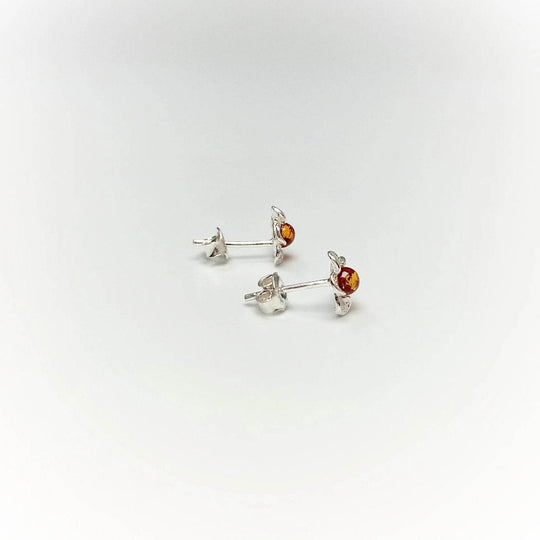 Cognac Amber Flower Stud Earrings - Rocks and Gems Canada