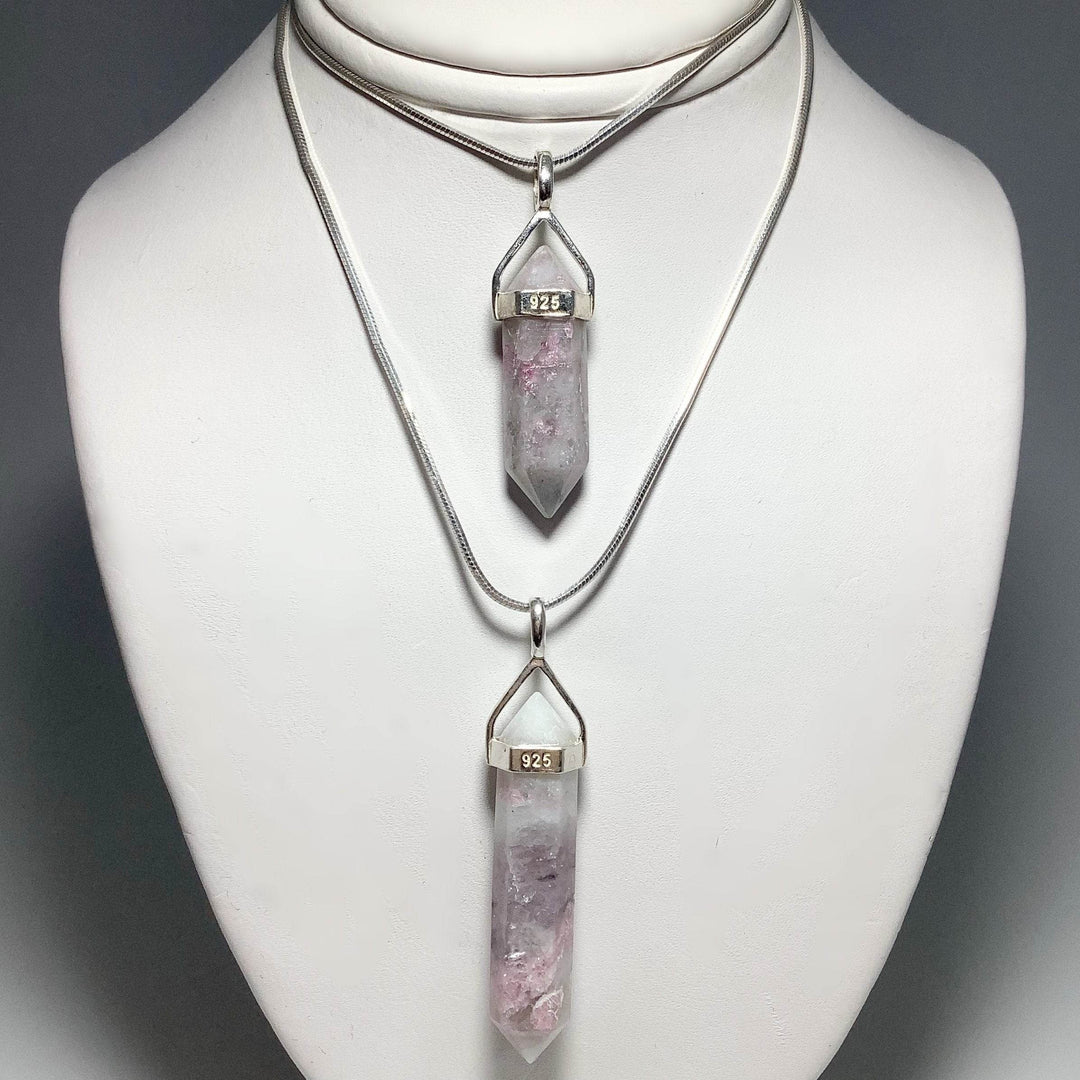 Quartz with Pink Tourmaline Double Terminated Point Pendant - Rocks and Gems Canada