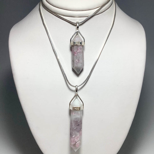 Quartz with Pink Tourmaline Double Terminated Point Pendant - Rocks and Gems Canada