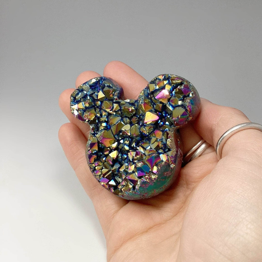 Rainbow Amethyst Druze Cluster Bear Carving - Rocks and Gems Canada