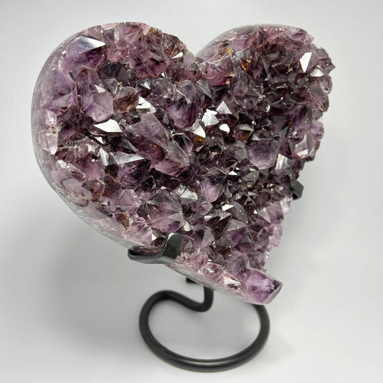 Large Amethyst Druze Cluster Heart On Stand - Rocks and Gems Canada