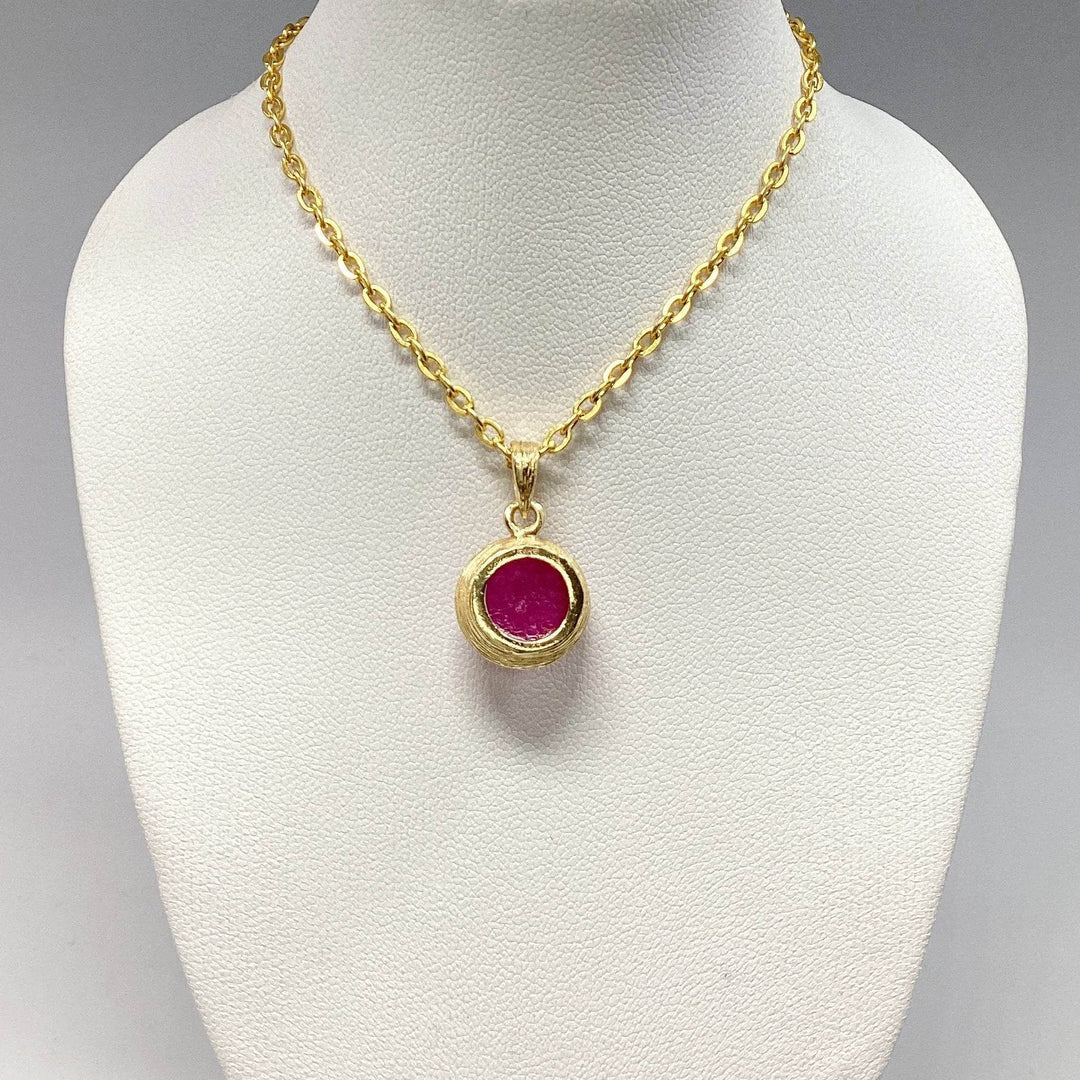 Pink Jade Gold Finish Pendant - Rocks and Gems Canada