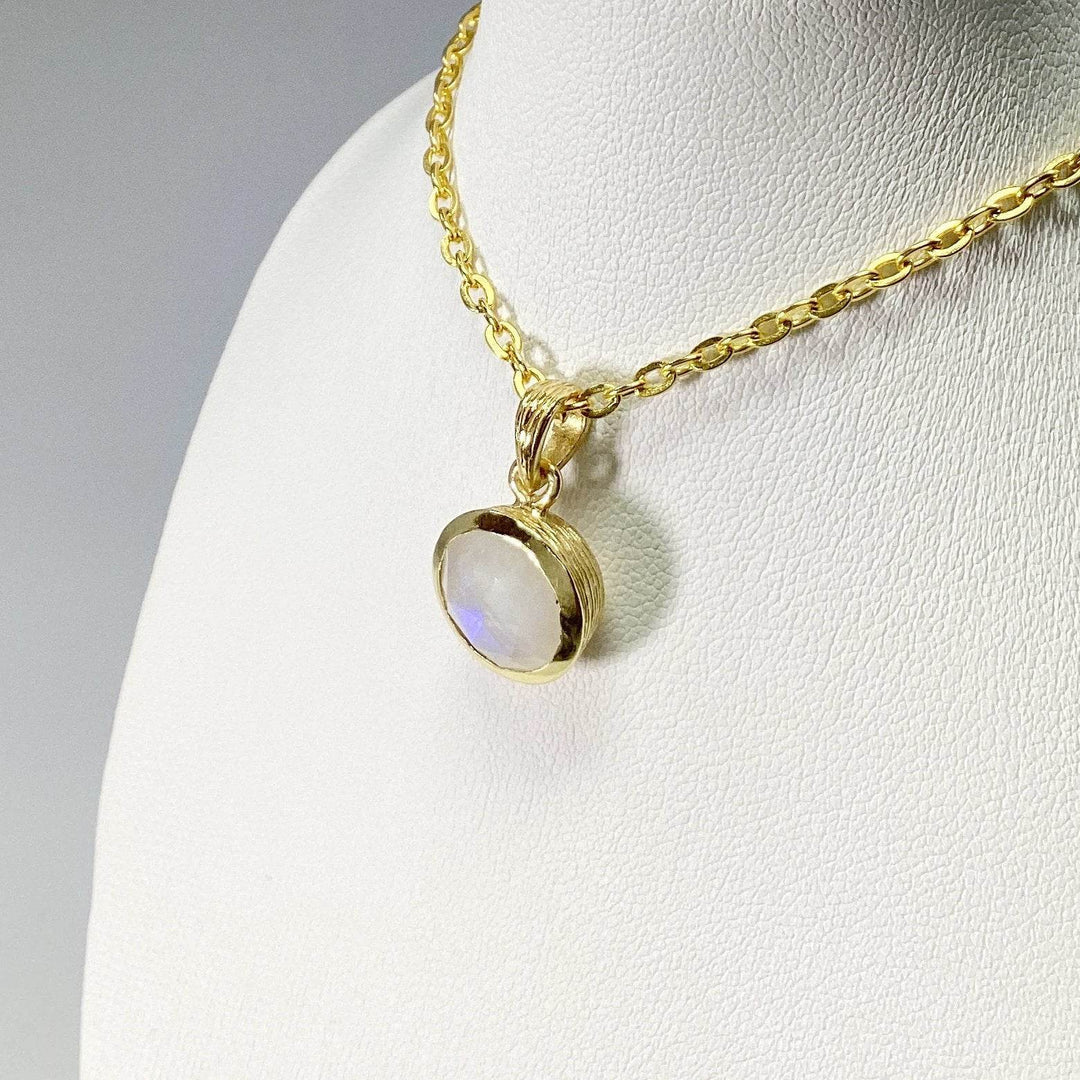 Rainbow Moonstone Gold Finish Pendant - Rocks and Gems Canada