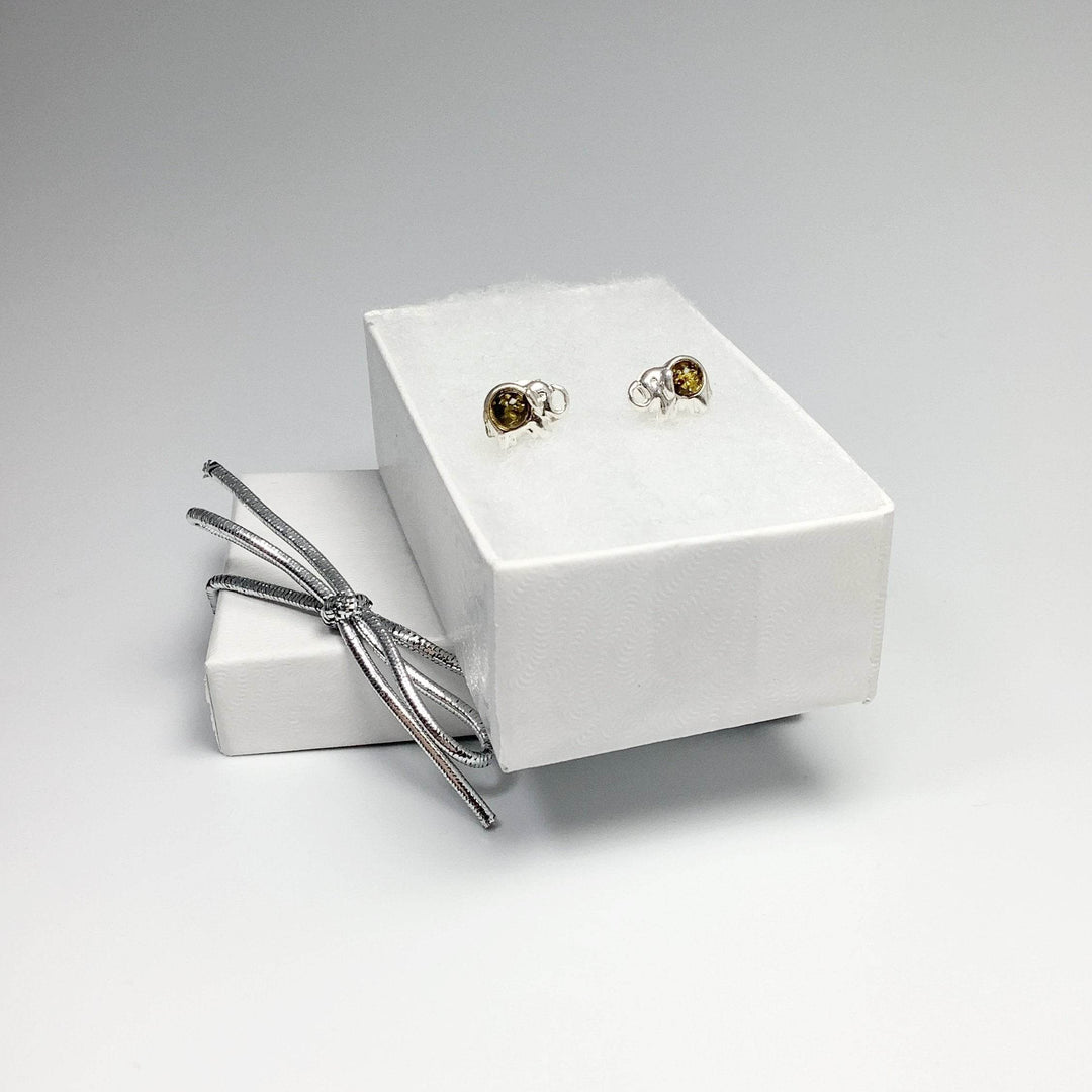 Green Amber Elephant Stud Earrings - Rocks and Gems Canada