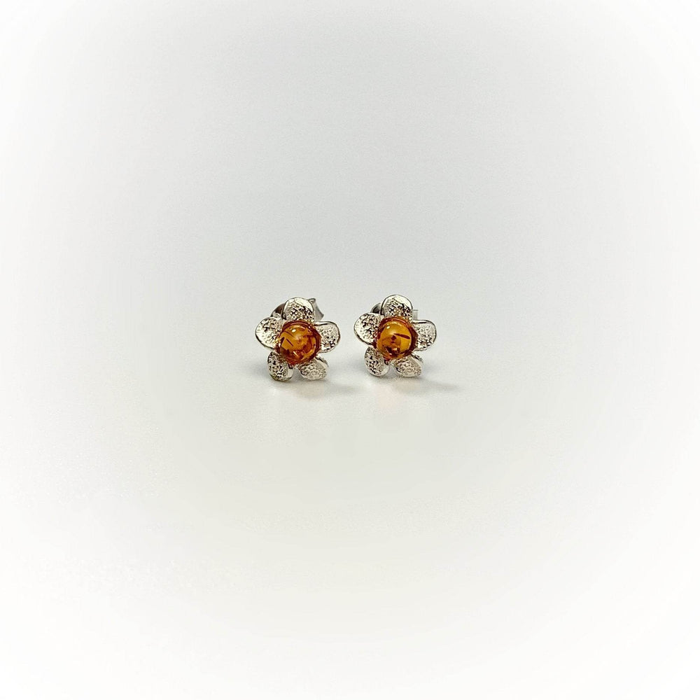 Cognac Amber Flower Stud Earrings - Rocks and Gems Canada