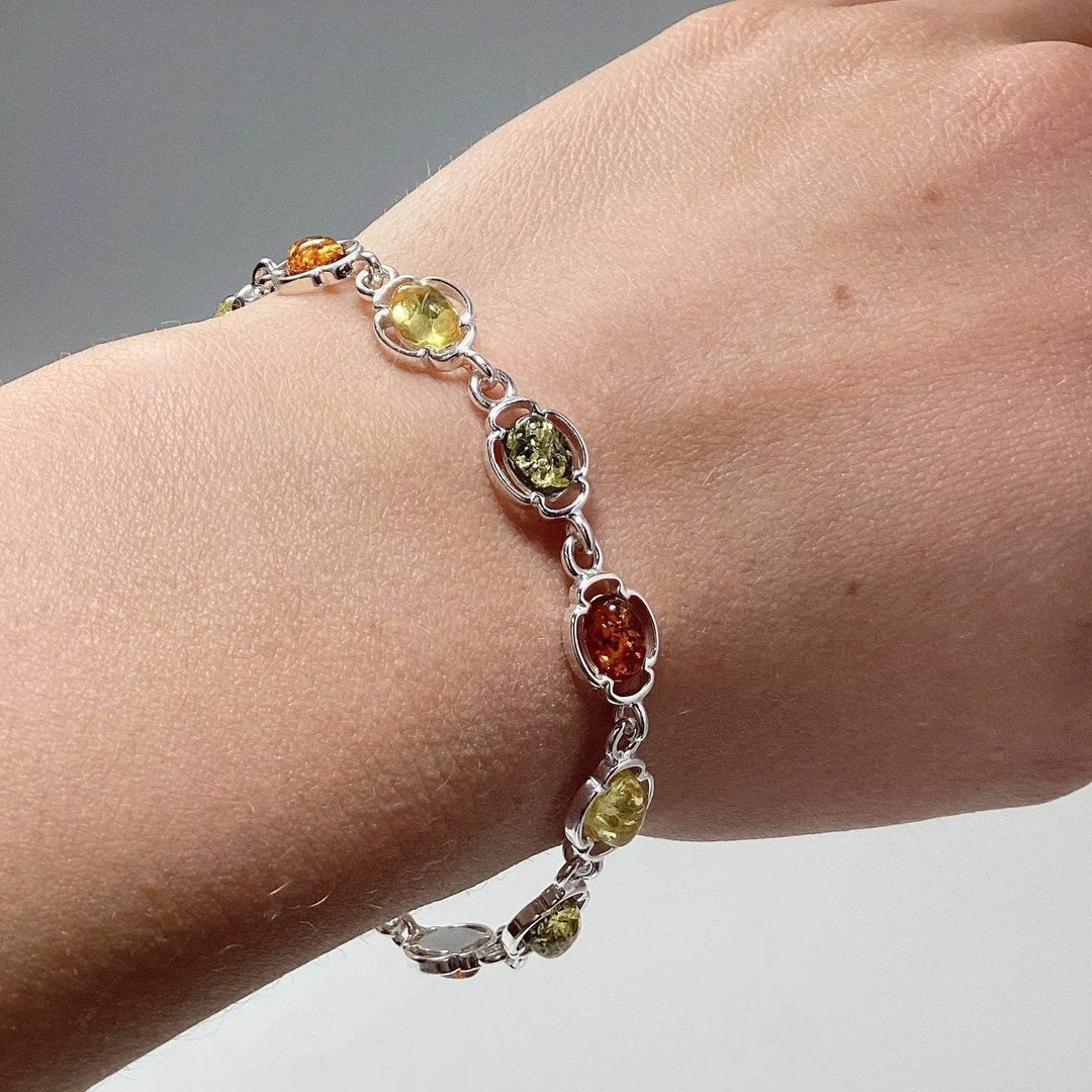 Mixed Amber Sterling Silver Bracelet - Rocks and Gems Canada