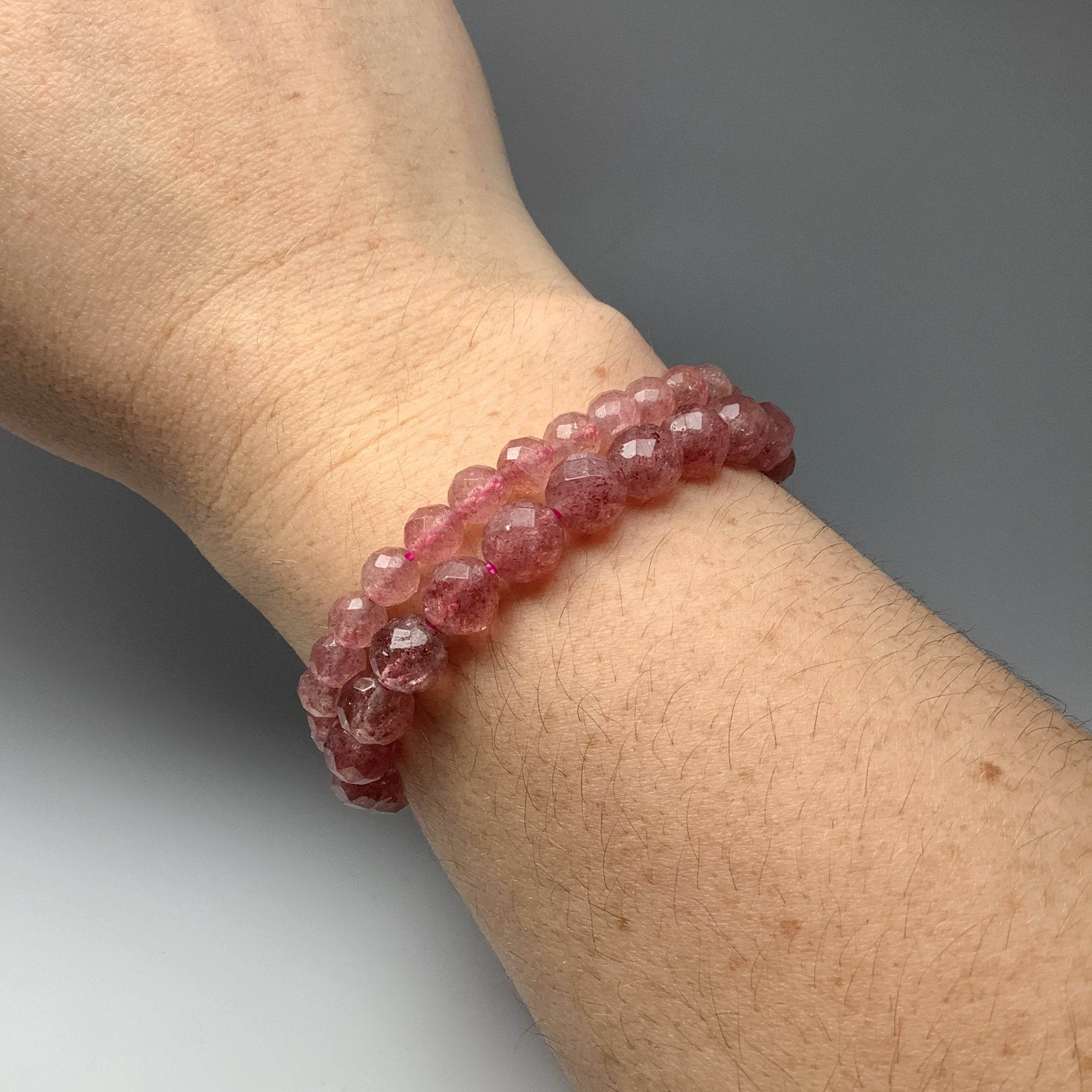 Strawberry Quartz Faceted Beaded Bracelet - Rocks and Gems Canada