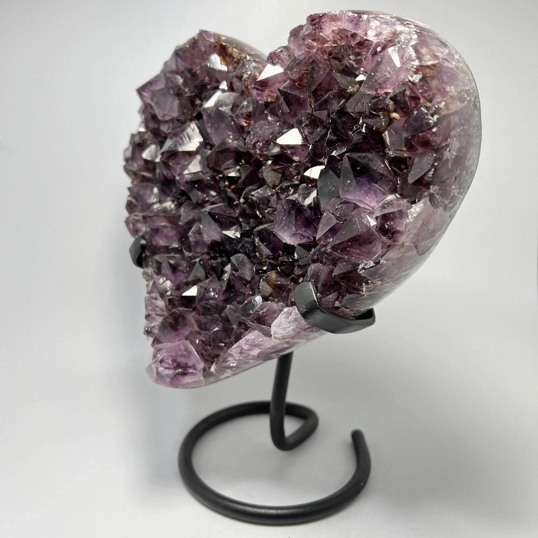Large Amethyst Druze Cluster Heart On Stand - Rocks and Gems Canada