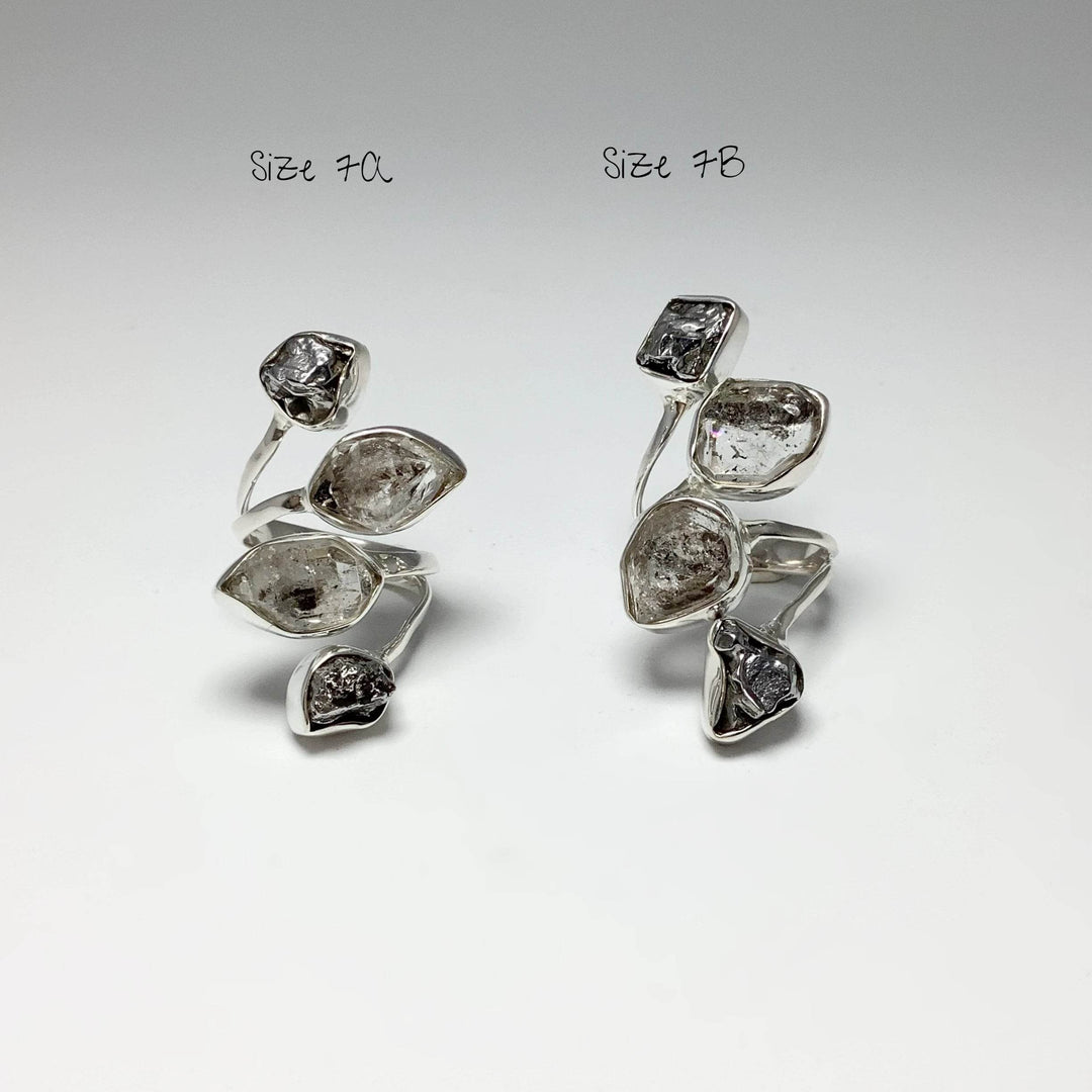 Campo Del Cielo Meteorite and Herkimer Diamond Adjustable Ring - Rocks and Gems Canada