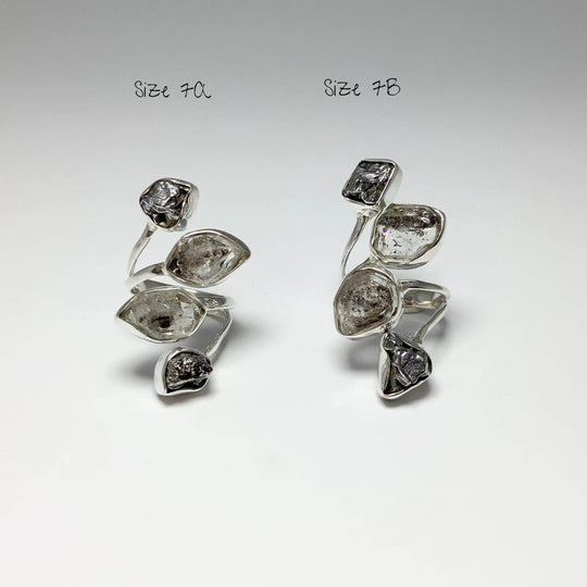 Campo Del Cielo Meteorite and Herkimer Diamond Adjustable Ring - Rocks and Gems Canada