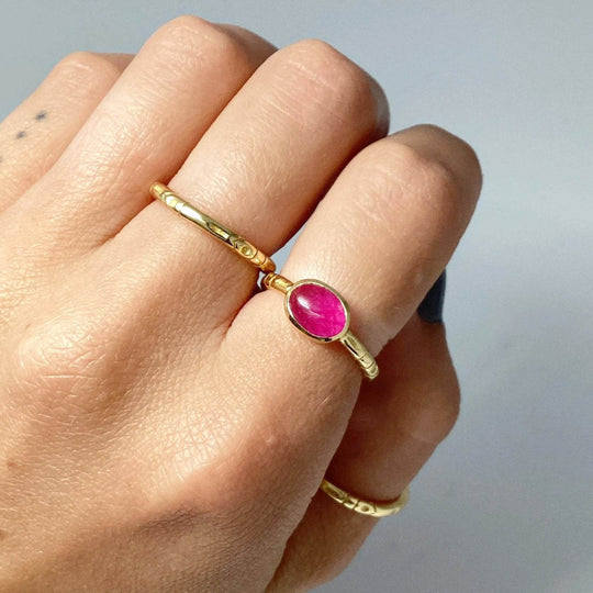 Pink Jade Gold Finish Ring - Rocks and Gems Canada