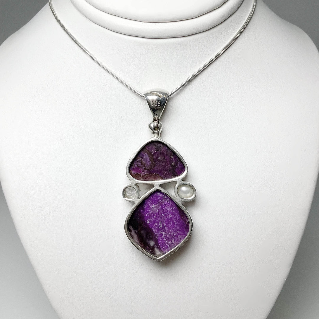 Sugilite, Pearl and Clear Topaz Pendant - Rocks and Gems Canada