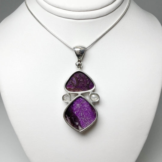 Sugilite, Pearl and Clear Topaz Pendant - Rocks and Gems Canada