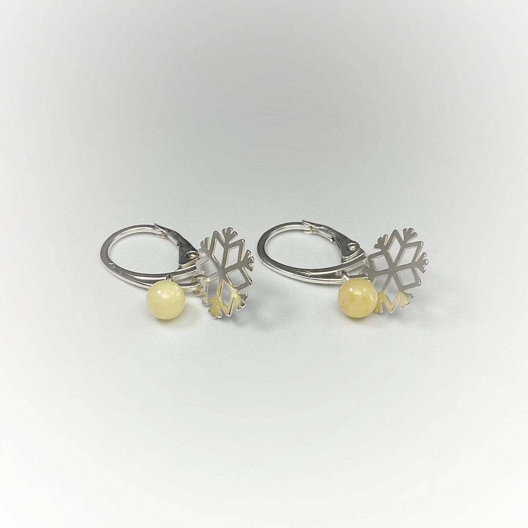 Butterscotch Amber Snowflake Dangle Earrings - Rocks and Gems Canada