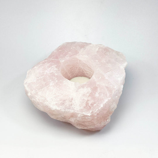Raw Rose Quartz Candle Holder - Rocks and Gems Canada