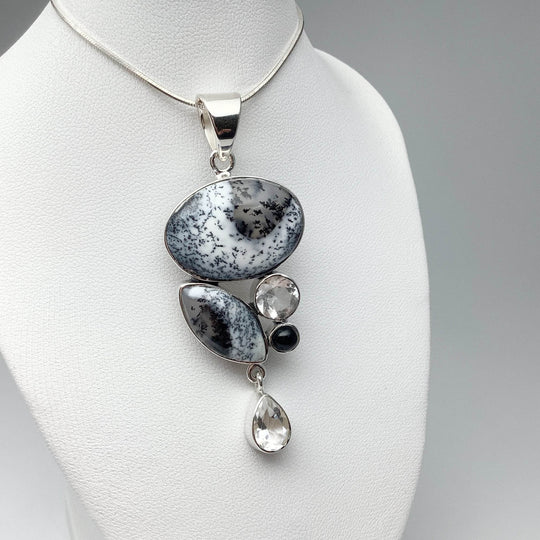 Dendritic Opal, Black Onyx and Clear Quartz Pendant - Rocks and Gems Canada