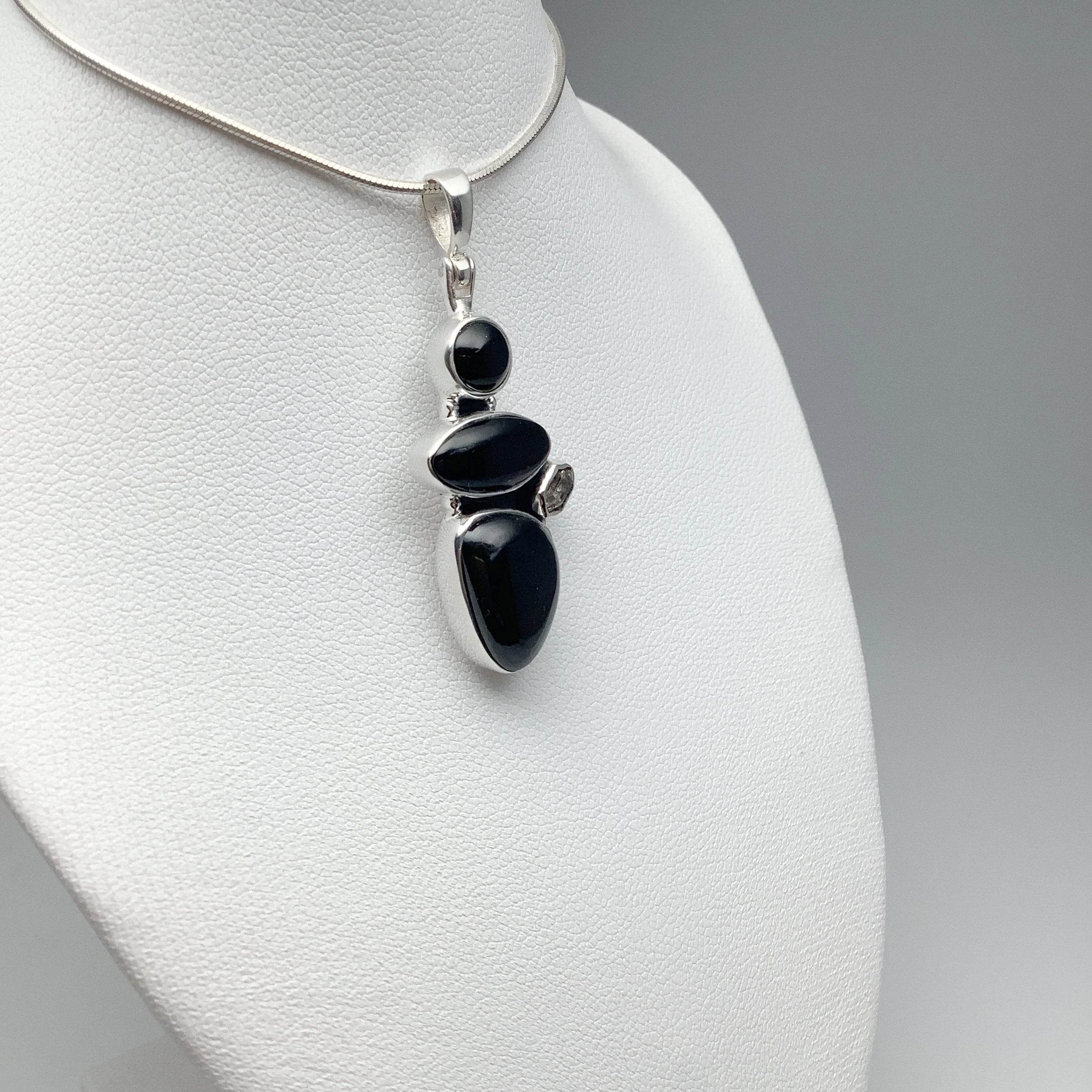 Black Onyx and Herkimer Diamond Pendant - Rocks and Gems Canada