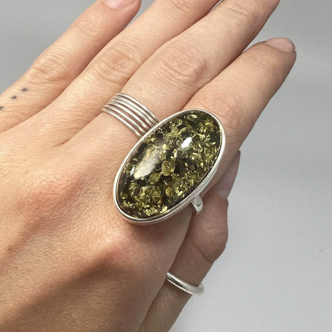 Green Amber Ring - Rocks and Gems Canada