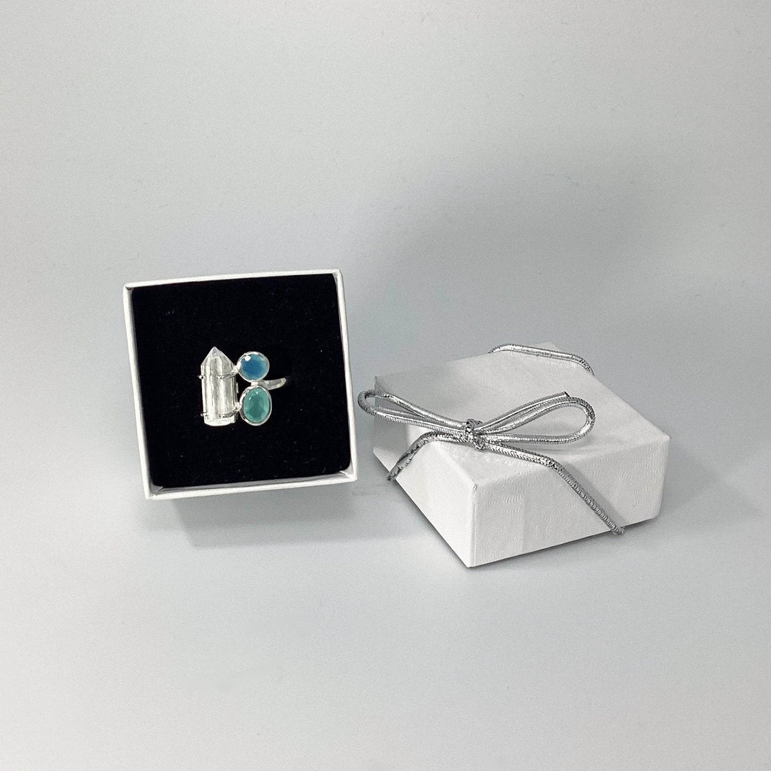 Quartz Point, Green Chalcedony and Blue Chalcedony Ring - Rocks and Gems Canada