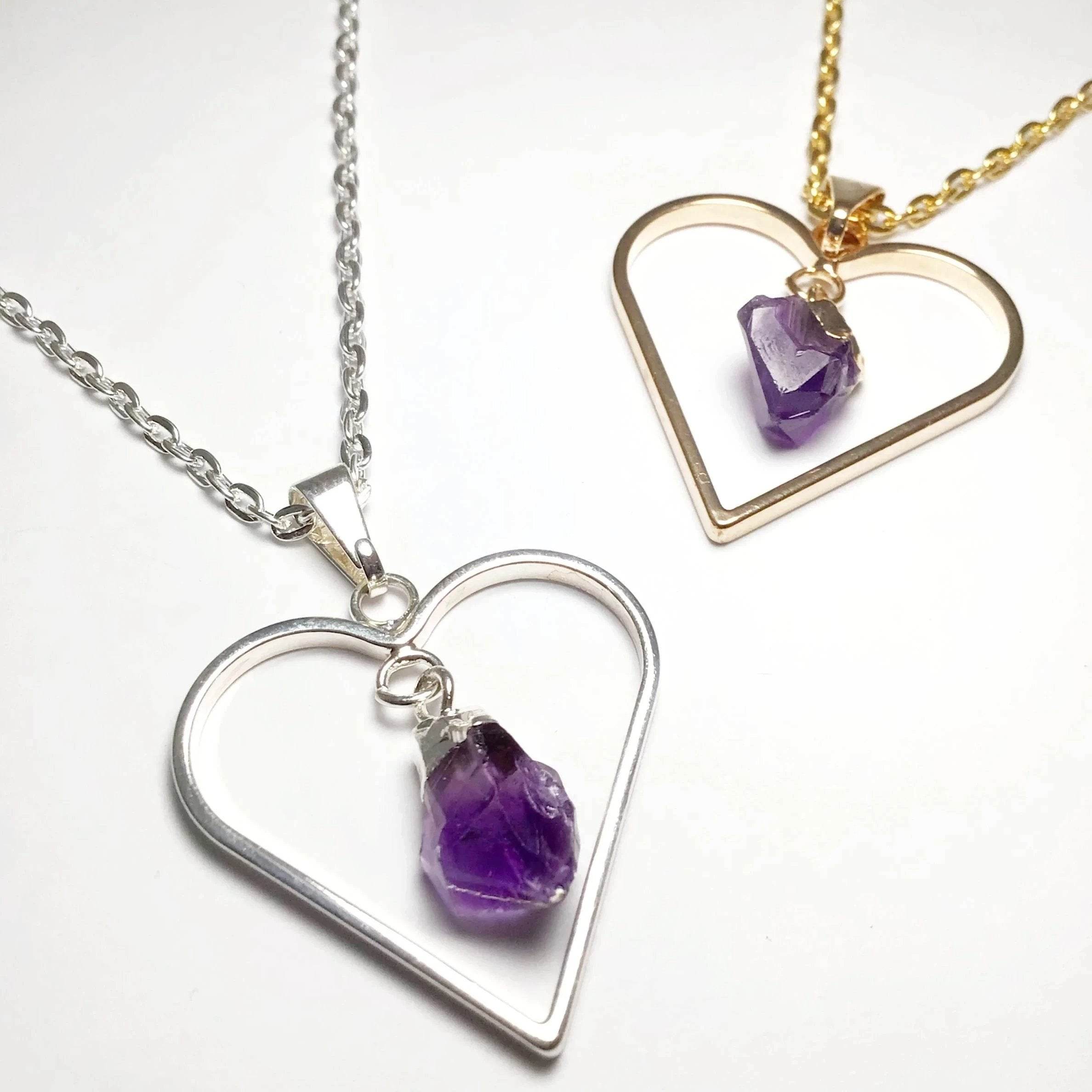 Heart Necklace with Amethyst - Rocks and Gems Canada