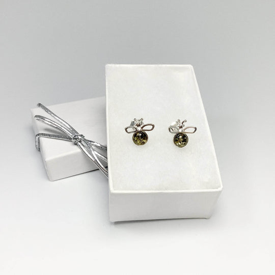 Green Amber Stud Earrings - Rocks and Gems Canada
