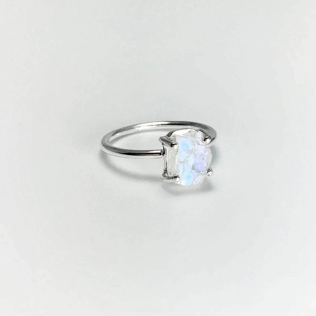 Raw Rainbow Moonstone Ring - Rocks and Gems Canada