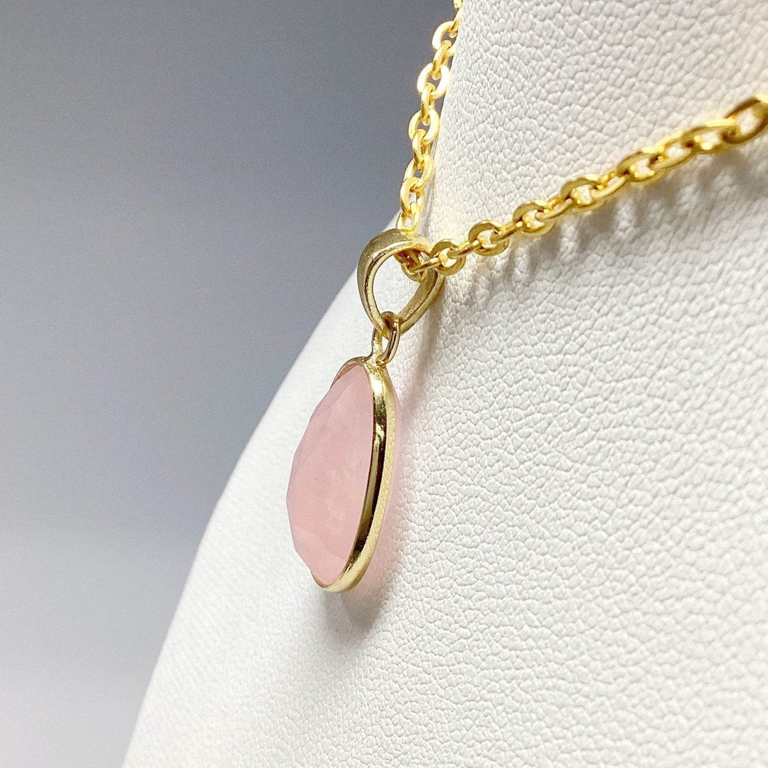 Rose Quartz Gold Finish Pendant - Rocks and Gems Canada
