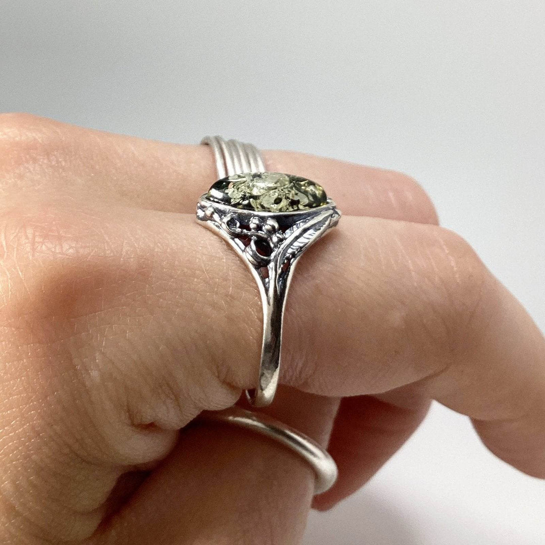 Green Amber Ring - Rocks and Gems Canada
