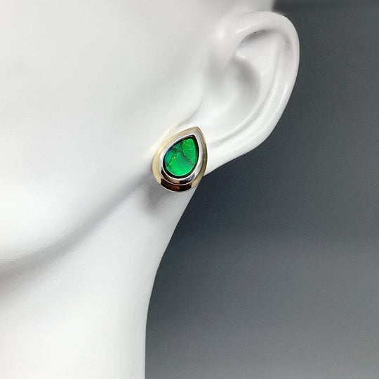 Alberta Ammolite 14K Gold and White Gold Stud Earrings - Rocks and Gems Canada