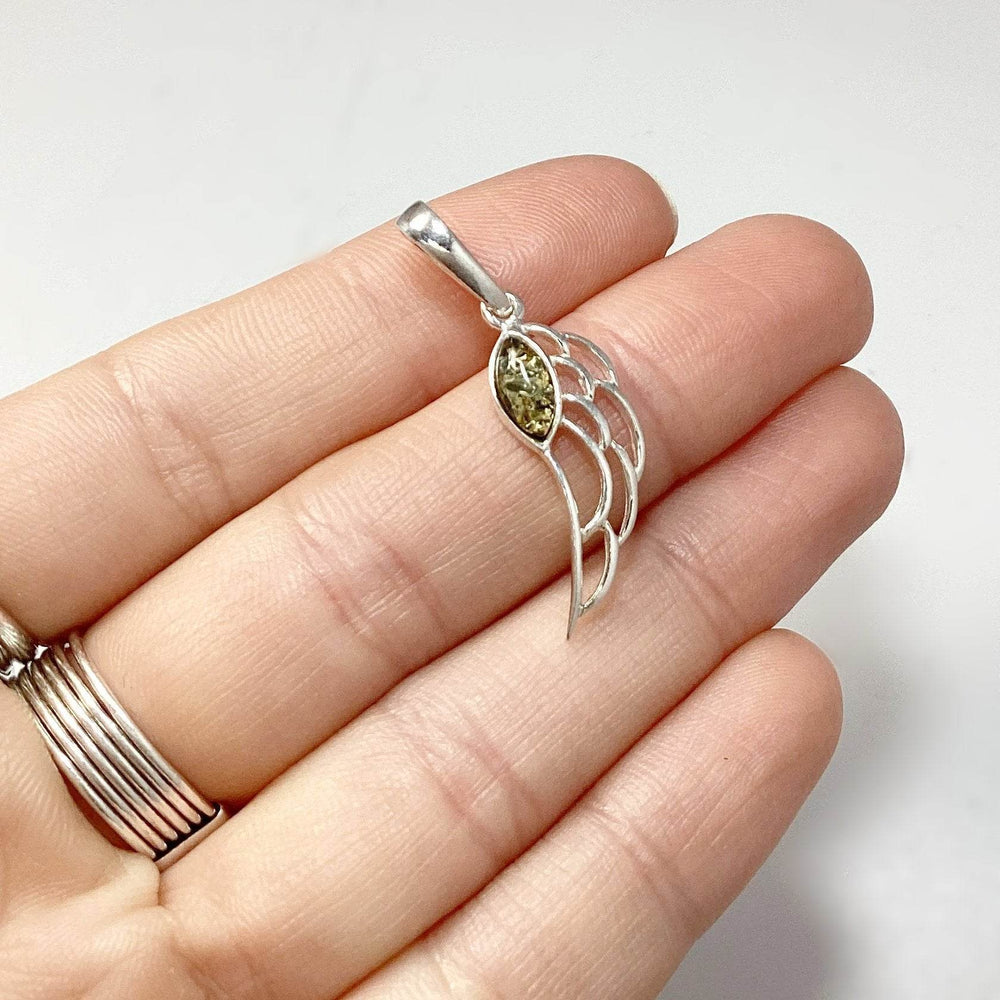 Green Amber Wing Pendant - Rocks and Gems Canada