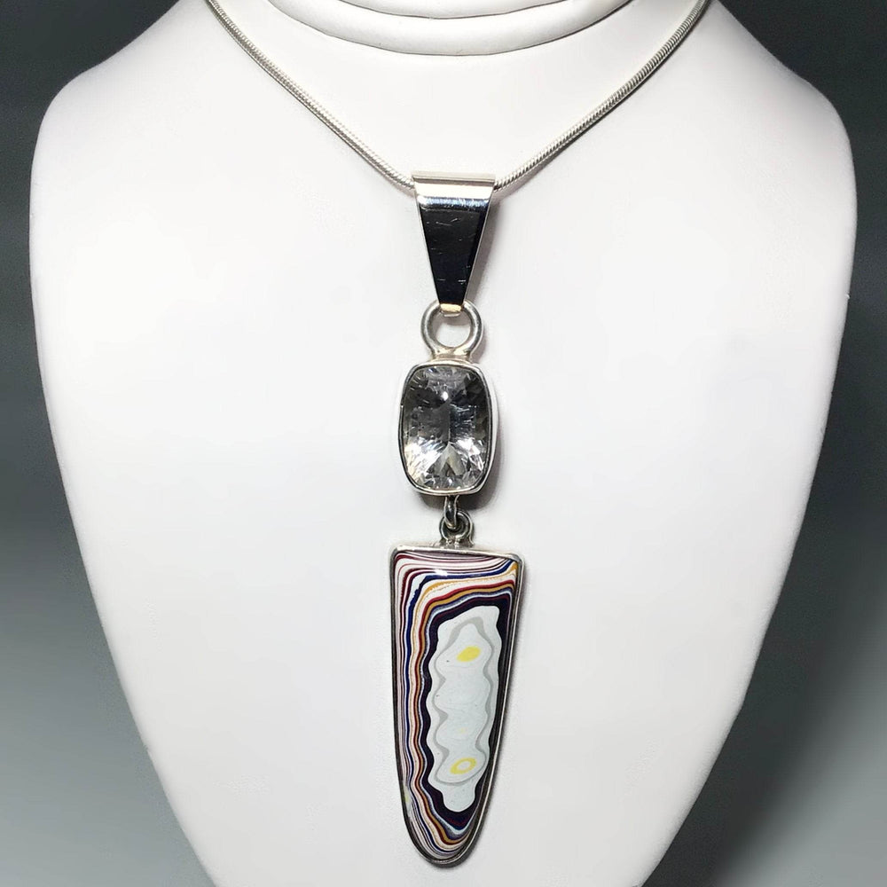 Fordite and Faceted Quartz Pendant - Rocks and Gems Canada