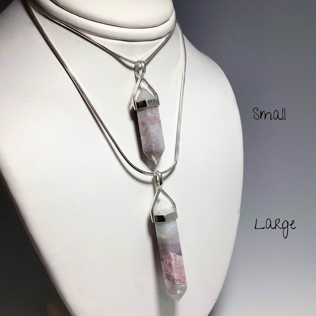 Quartz with Pink Tourmaline Double Terminated Point Pendant - Rocks and Gems Canada
