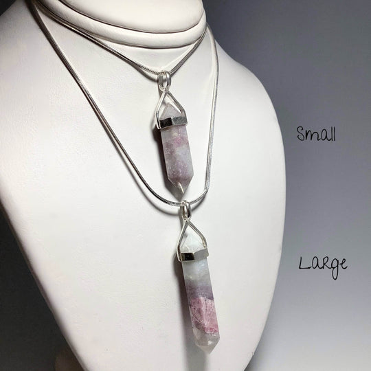 Quartz with Pink Tourmaline Double Terminated Point Pendant - Rocks and Gems Canada