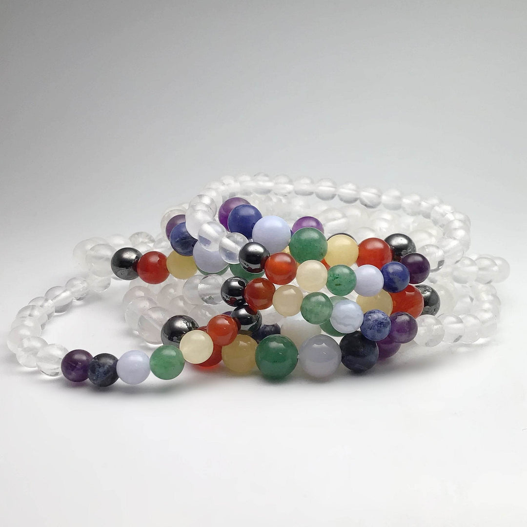Milky Quartz Beaded Bracelet with Chakra Beads - Rocks and Gems Canada
