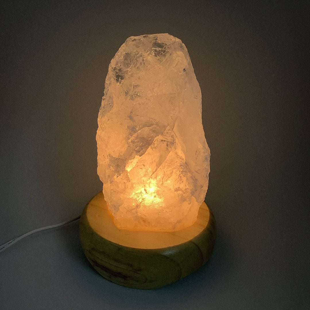 Quartz Lamp with Wooden Base - Rocks and Gems Canada